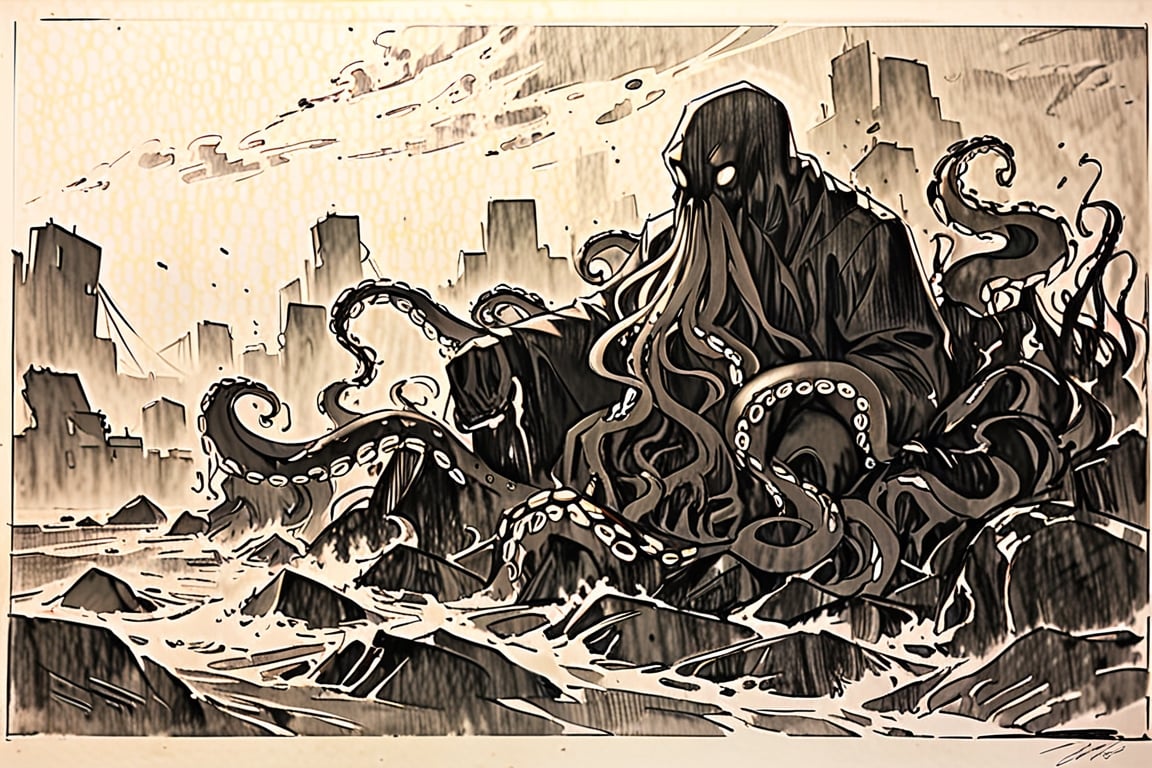 charcoal \(medium\),tentacles,CTHULHU