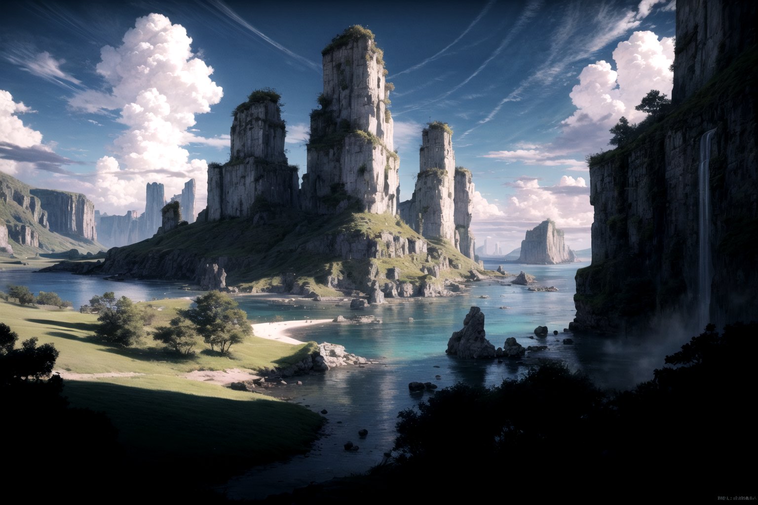 Picture of a paradise landscape, a paradise landscape environment, anime style, professional art, perfect composition, 8k, beautiful, intricate, details,no_humans