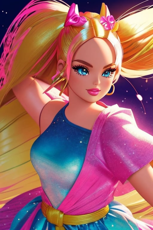  barbie con ropa de goku,hermosa cara, ojos perfectos, super saiyan , {{{masterpiece}}}, {{{best quality}}}, {{{ultra-detailed}}}, {cinematic lighting}, {illustration}, 1girl,