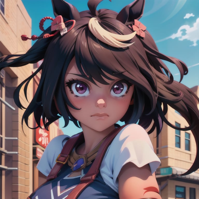 (best-quality:0.8), (best-quality:0.8), perfect anime illustration, extreme closeup portrait of a pretty woman walking through the city(umamusume\) 