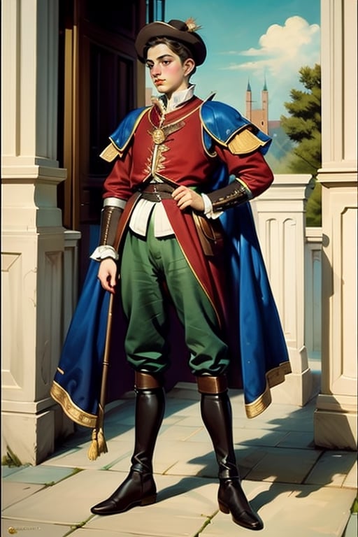 Romeo, Shakespeare, Elizabethan era, Doublet, Hose, Codpiece, Ruff collar, Velvet cloak, Feathered hat, Renaissance, Italian style, Leather boots, Period costume.