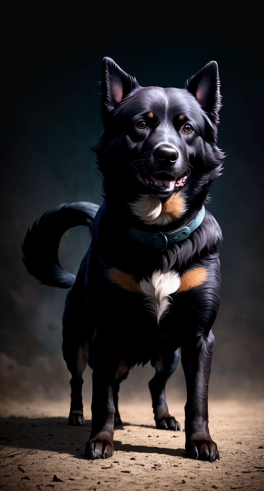 centered, masterpiece, award winning photography, | cute fluffy black haired knight dog, animal, fluffy, fantasy, character concept art, | hyperealistic shadows, cute, smooth detailed, 