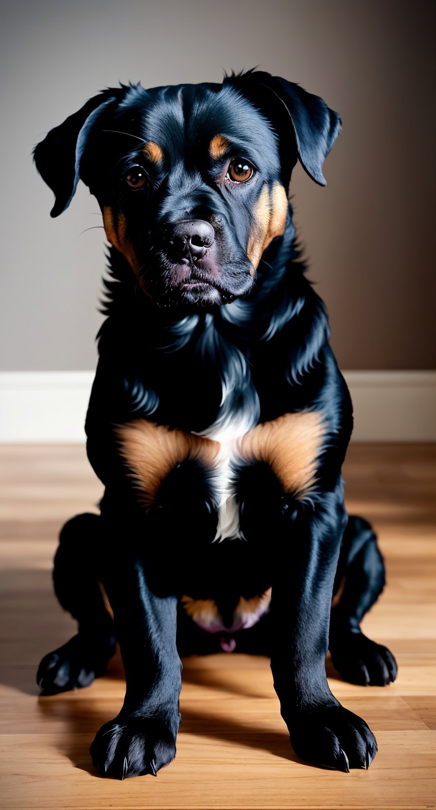 centered, masterpiece, award winning photography, | cute fluffy small cute black haired dog, animal, fantasy, | hyperealistic shadows, cute, smooth detailed, 