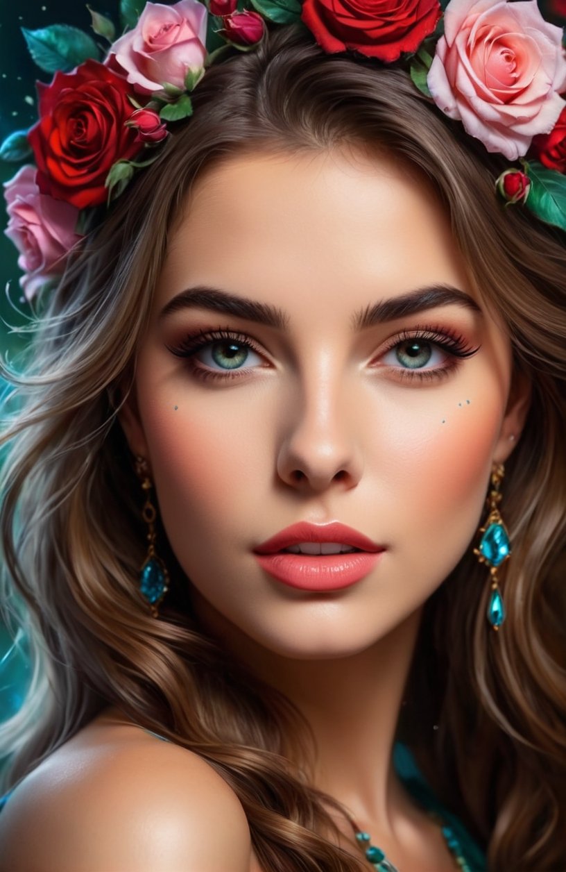 Close-up de uma bela mulher, arte de fundo, Bela arte digital, arte digital estilizada, bela arte uhd 4k, linda arte digital, arte colorida de fantasia digital, linda arte digital, rosas feitas de fumaça colorida, flores mágicas, arte digital muito linda, beautiful linda arte digital, Arte Digital 4K, arte digital 4k