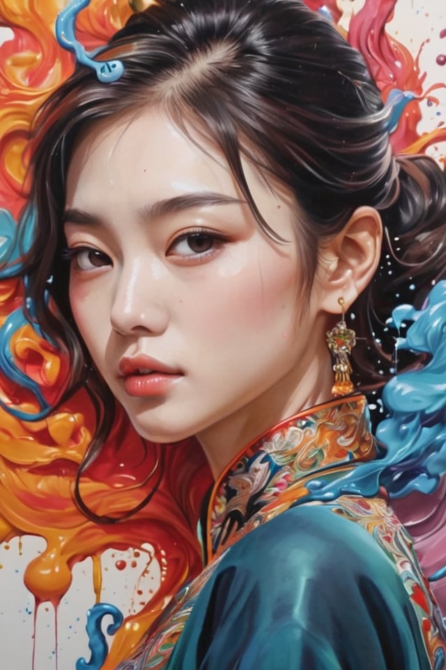 Colorful, multiple colors, intricate detail, splash screen, photorealistic, intricately detailed fluid gouache painting, calligraphy, acrylic, watercolor art,
masterpiece, best quality, 1girl, , asian