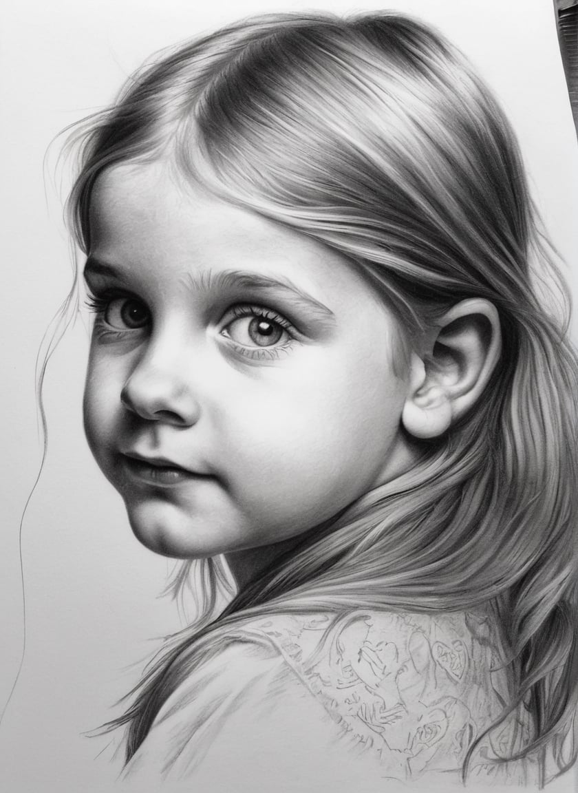 (pencil+detailed drawing):1.2), girl, drawing on paper.