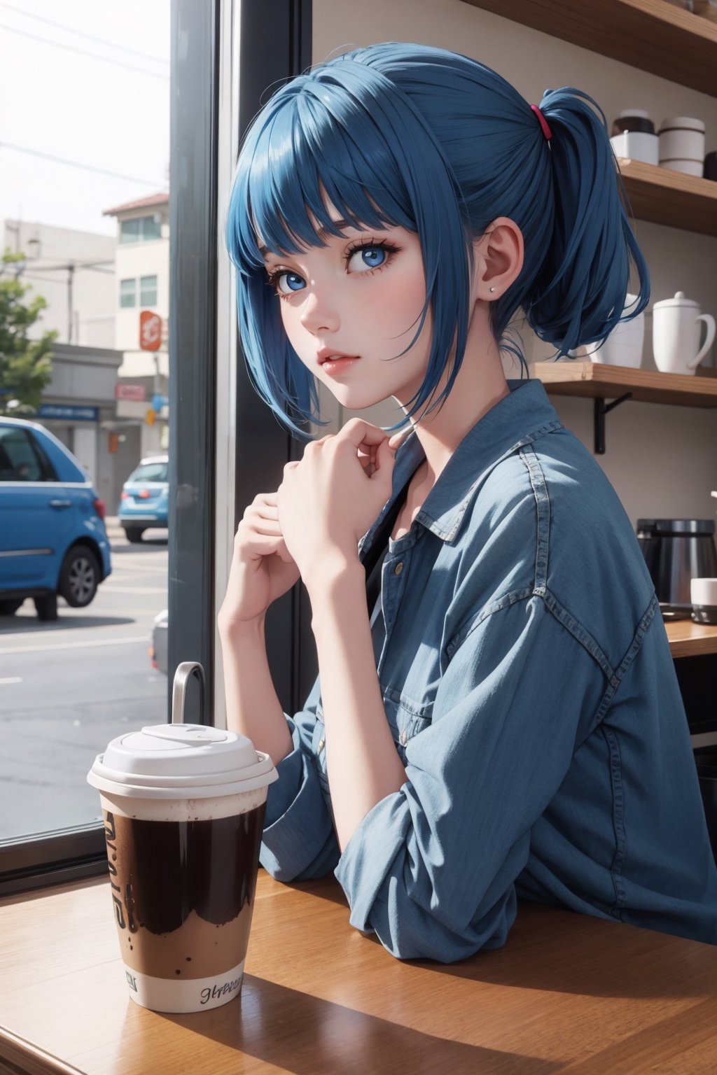 coffee girl with blue hair