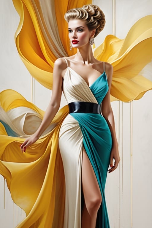 Contemporary painting of 1 beautiful woman, vestida com roupas da moda, glamour, criativo, estilo poster,