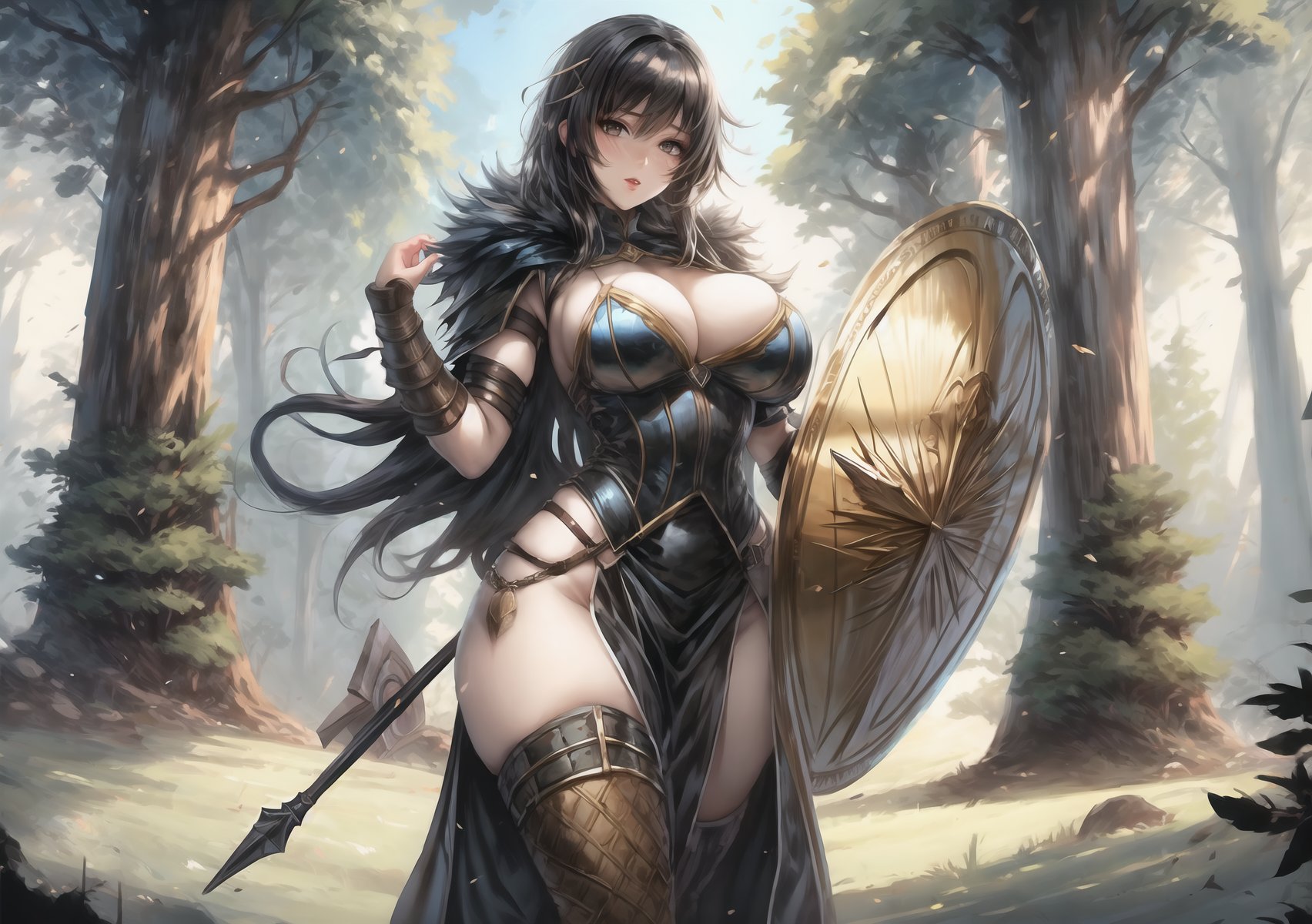 a voluptuous woman, great shield, squire,TreeAIv2,xjrex,EpicSky