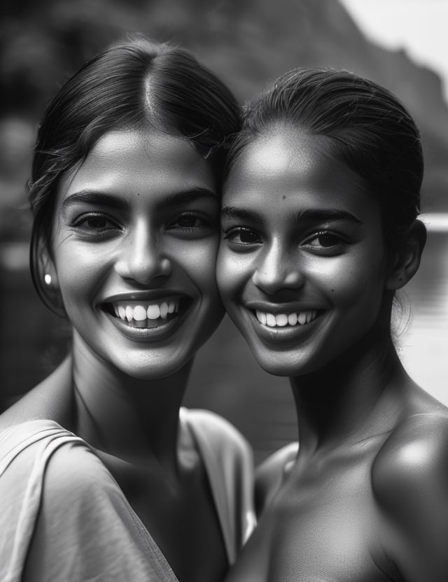 (best quality, B&W Vintage, ultra-detailed, photorealistic: 1.37) group of beautiful girls ((Brazilian, African, Indian, Arab)) having fun together ((sensually)) in a lake, ((front view)), , detailed skin , happy, smiling expressions, ((full nudity)), dirty trash water, ((deep brown eyes)), ((perfect face)), ((smiles)), perfect anatomy, big ass, mountains everywhere, sensual poses, ((128k)), ultra-HD, soft and diffuse lighting, masterful piece, natural light, bright light, flawless complexion, radiant beauty, natural beauty, portraits, studio lighting, vivid colors, bright color scheme and warm, soft, soft lighting, stunning highlights, dreamy atmosphere, subtle shadows, aesthetic appeal, striking features, delicate facial structure, enchanting expression, master part: 1.2, ,photo r3al