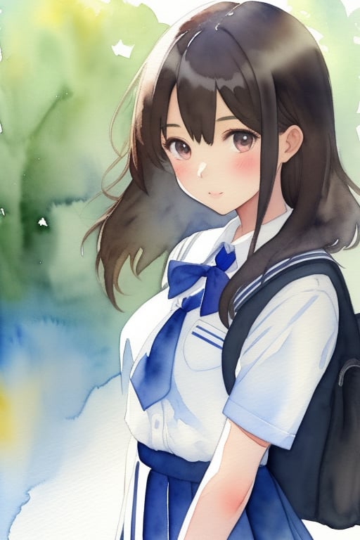 1 girl, school uniform, (watercolor:1.1)