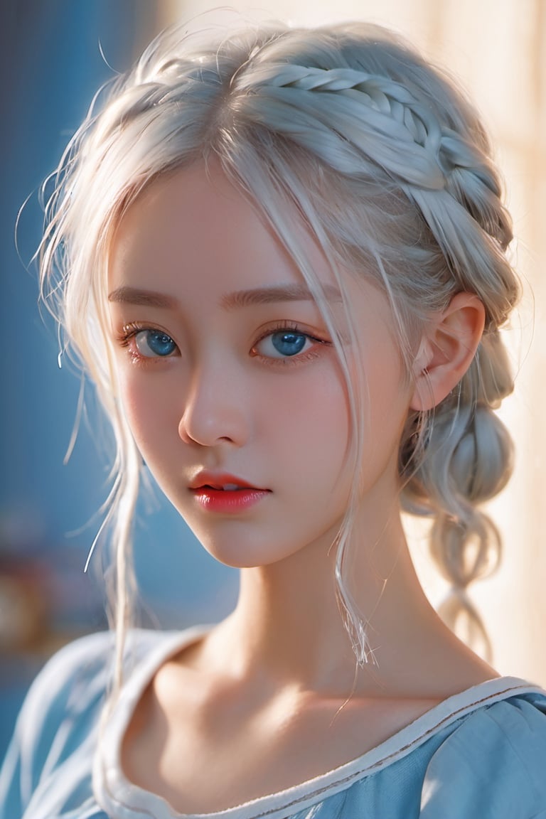 Solo, anime girl, full body, young adult body, medium chest, Hyperdetailed school background, School, 
Detailed medium white hair braid, hair braid, beautiful, Detailed eyes, blue eyes, Front view, full body shot from foots, Thick lineart, Anxious, Hyperdetailed natural light, detailed reflection light, 
volumetric lighting maximalist photo illustration 64k, resolution high res intricately detailed complex, 
key visual, precise lineart, vibrant, panoramic, cinematic, masterfully crafted, 64k resolution, beautiful, stunning, ultra detailed, expressive, hypermaximalist, colorful, rich deep color, vintage show promotional poster, glamour, anime art, fantasy art, brush strokes,, 16k, UHD, HDR,(Masterpiece:1.5), Absurdres, (best quality:1.5), Anime style photo, Manga style, Digital art, glow effects, Hand drawn, render,octane render, cinema 4d, blender, dark, atmospheric 4k ultra detailed, cinematic sensual, Sharp focus, hyperrealistic, big depth of field, Masterpiece, colors, 3d octane render, concept art, trending on artstation, hyperrealistic, Vivid colors,, modelshoot style, (extremely detailed CG unity 8k wallpaper), professional majestic oil painting by Ed Blinkey, Atey Ghailan, Studio Ghibli, by Jeremy Mann, Greg Manchess, Antonio Moro, trending on ArtStation, trending on CGSociety, Intricate, High Detail, Sharp focus, dramatic, photorealistic painting art,beautymix