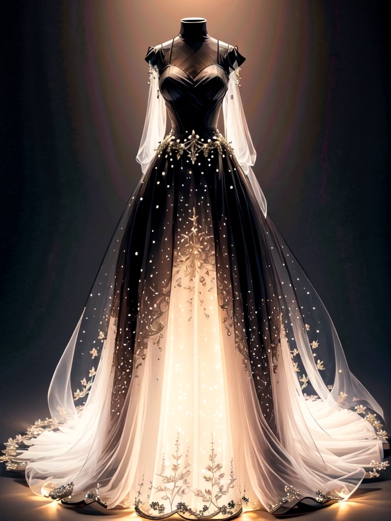 black gown, fiber optic dress,fodress, glowing, see-through, huge breasts,fiber optic dress,,glowing, backlighting,see-through,nezuko, pink eyes, blacl hair