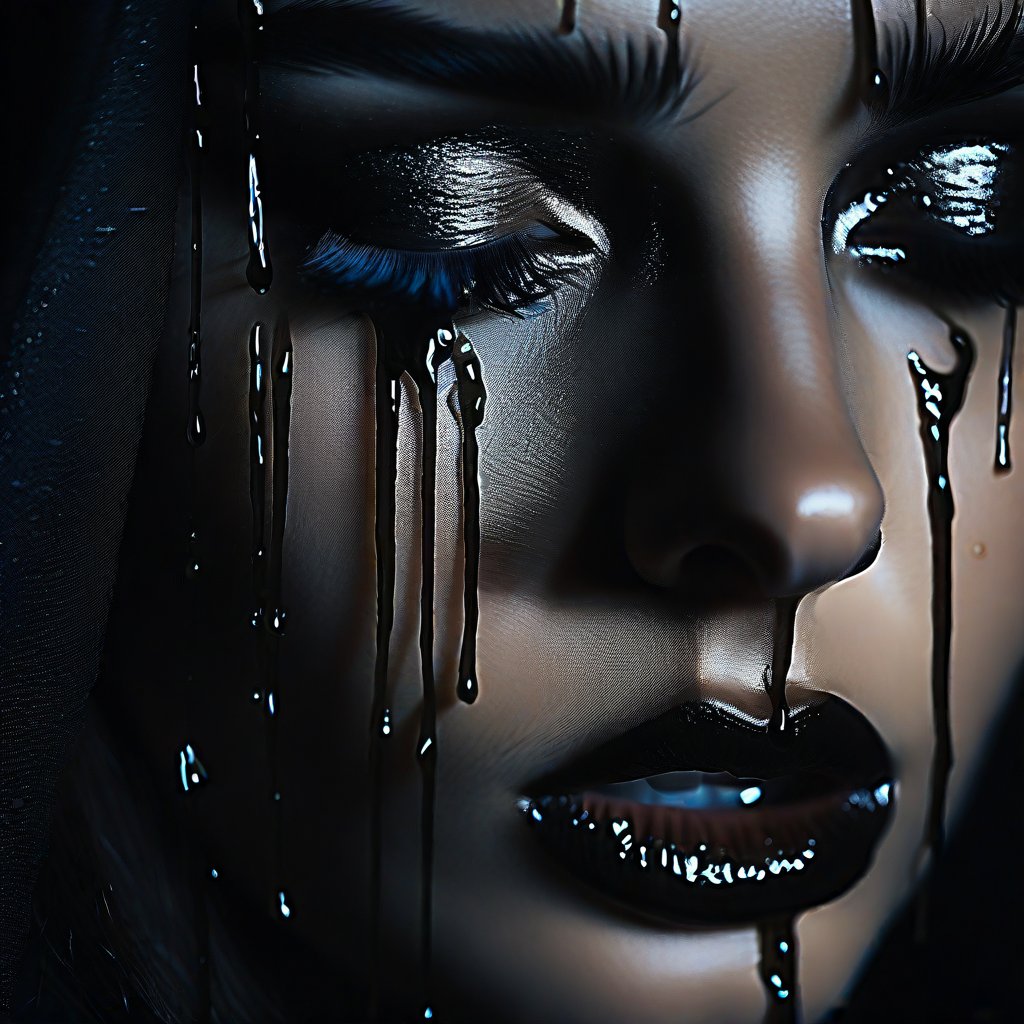 a crying woman, detailed face, beautiful detailed eyes, beautiful detailed lips, extremely detailed face and eyes, long eyelashes, crying tears, black tears, dark makeup, dark clothing, somber mood, dramatic lighting, cinematic, moody, dark and atmospheric, chiaroscuro, dramatic contrast, high quality, 8k, hyper detailed, masterpiece
