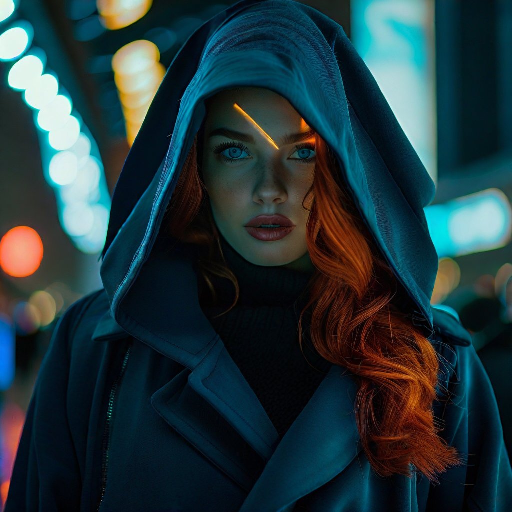 a mysterious redhead with one blue and one green eye wearing a balenciaga coat dark fantasy 4k cinematic octane render