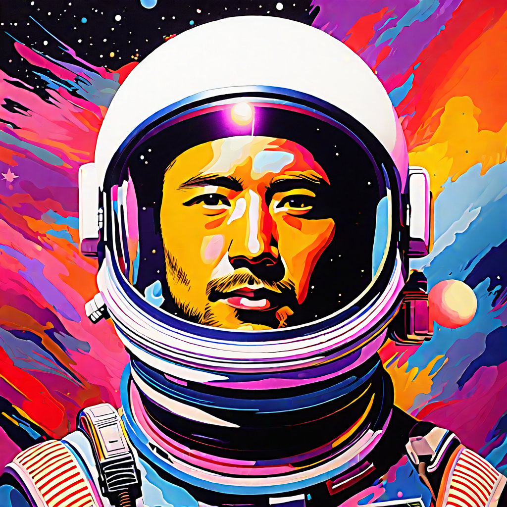 Prompt: um astronauta de Régis Mathias, Max Asabin e Yoshitaka Amano :: Um retrato detalhado, elegante, intrincado e colorido em mídia mista :: Uma obra-prima de arte surreal, uma pintura vibrante --auto --s2