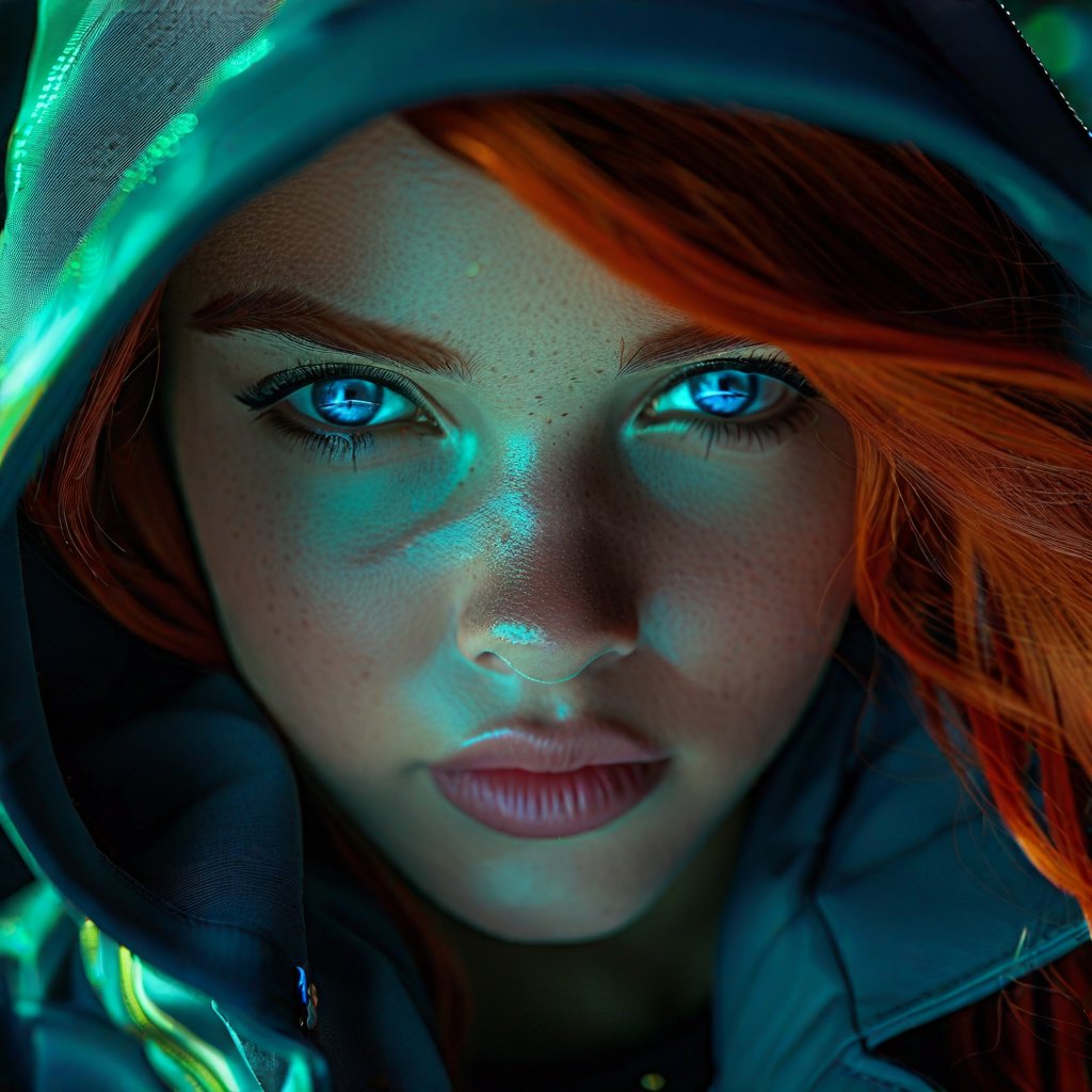 a mysterious redhead with one blue and one green eye wearing a balenciaga coat dark fantasy 4k cinematic octane render