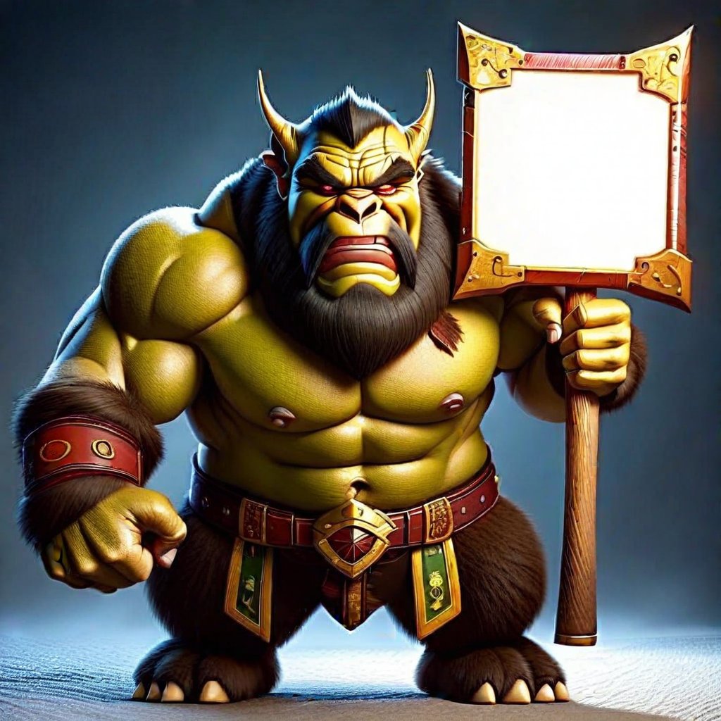 AN OGRE HOLDING A BLANK SIGN