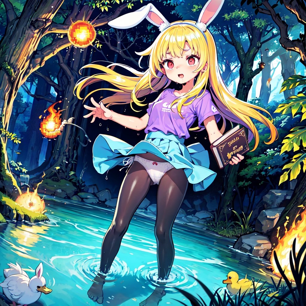 pixel_art,hd,high quality, 1girl,fullbody,
((blonde hair, purple mini skirt, purple shirt,red eyes,black pantyhose(white panties)),
(taking a book,taking a fireball with the hand,wind),
sexy_pose,,wet,
ducks, rabbit, frogs,

256bits,
(forest).




,pixel_art


,pixelart