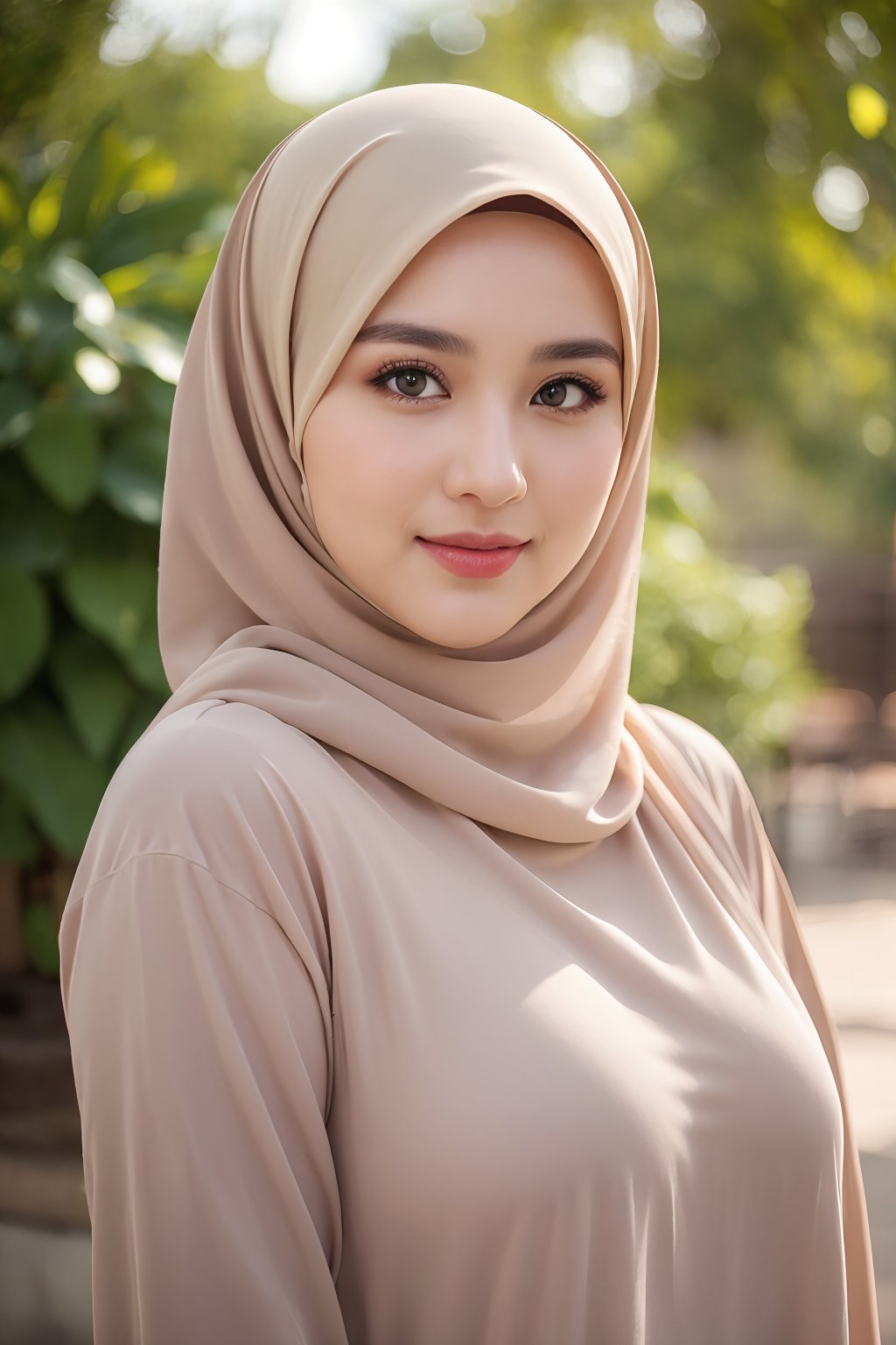 (full body), masterpiece, oval body shape, beautiful round face, warm smile, Soft brown eyes, curly eyelashes, expression full of warmth and kindness, ((hot pose, hand behind head, natural breast)), ( wearing a hijab), like a model, faint smile, very detailed, bright, (full hijabi class background) , photoshot, photography, realistic, hd, 4k,realistic, cowboy_shot