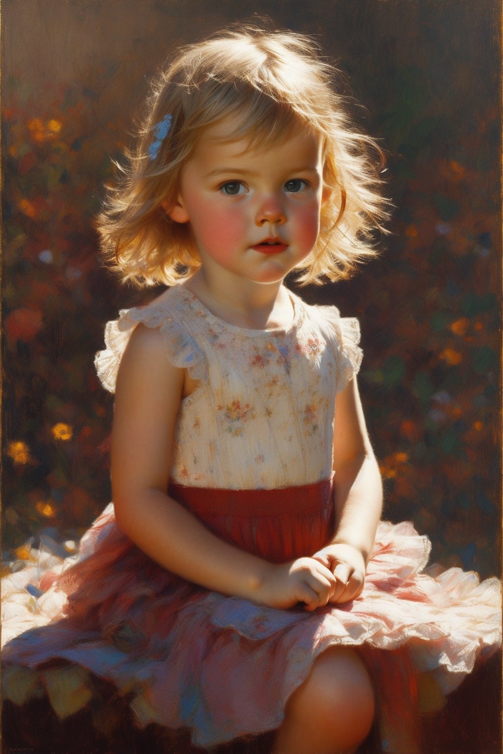 style by John Conrad Berkey, ((irish blonde little girl 4 year old,)), ((Masterpiece, Best Quality, High Quality, Highres)), detail enhancement, most beautiful image in the world, portfolio piece, fantastic location,child