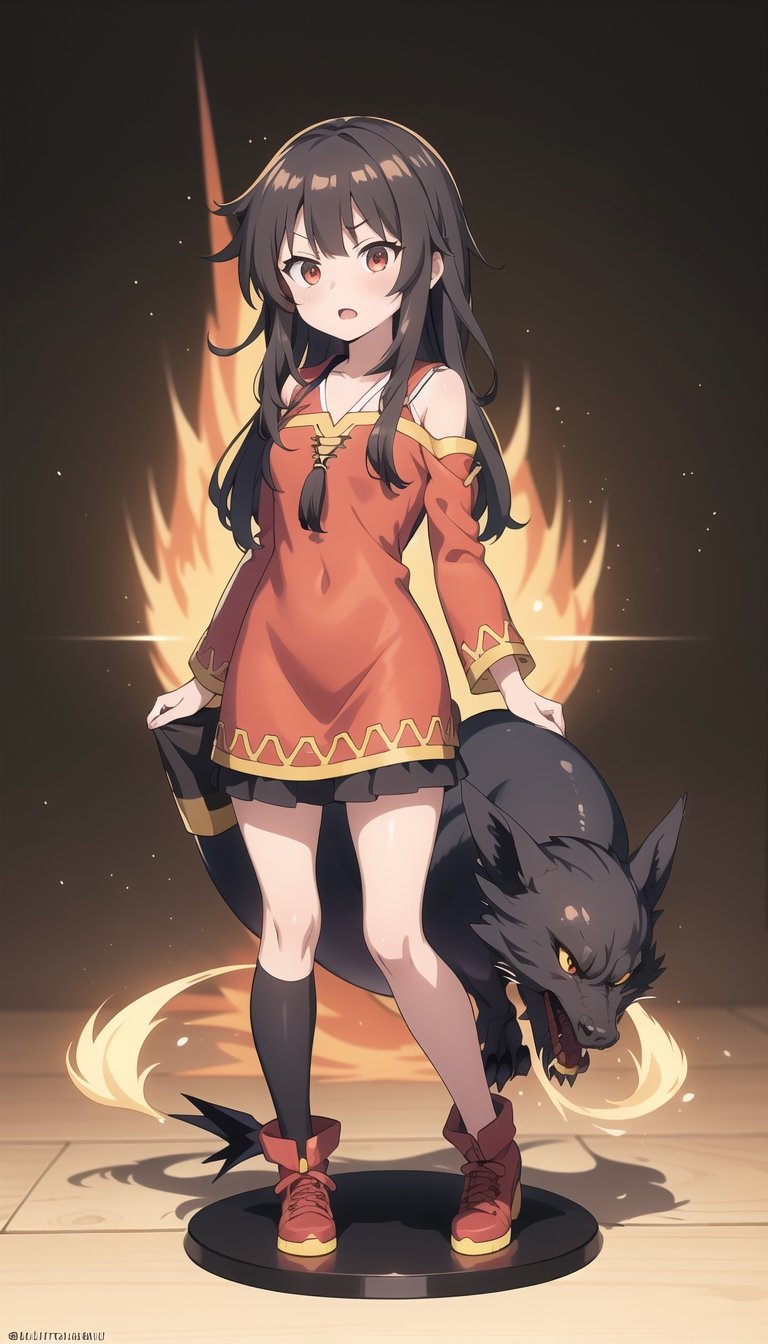 full body, megumin with surprised expression, explosive hair, dark dragon figure in the background of the image




,niji6,KunoTsubakiv1