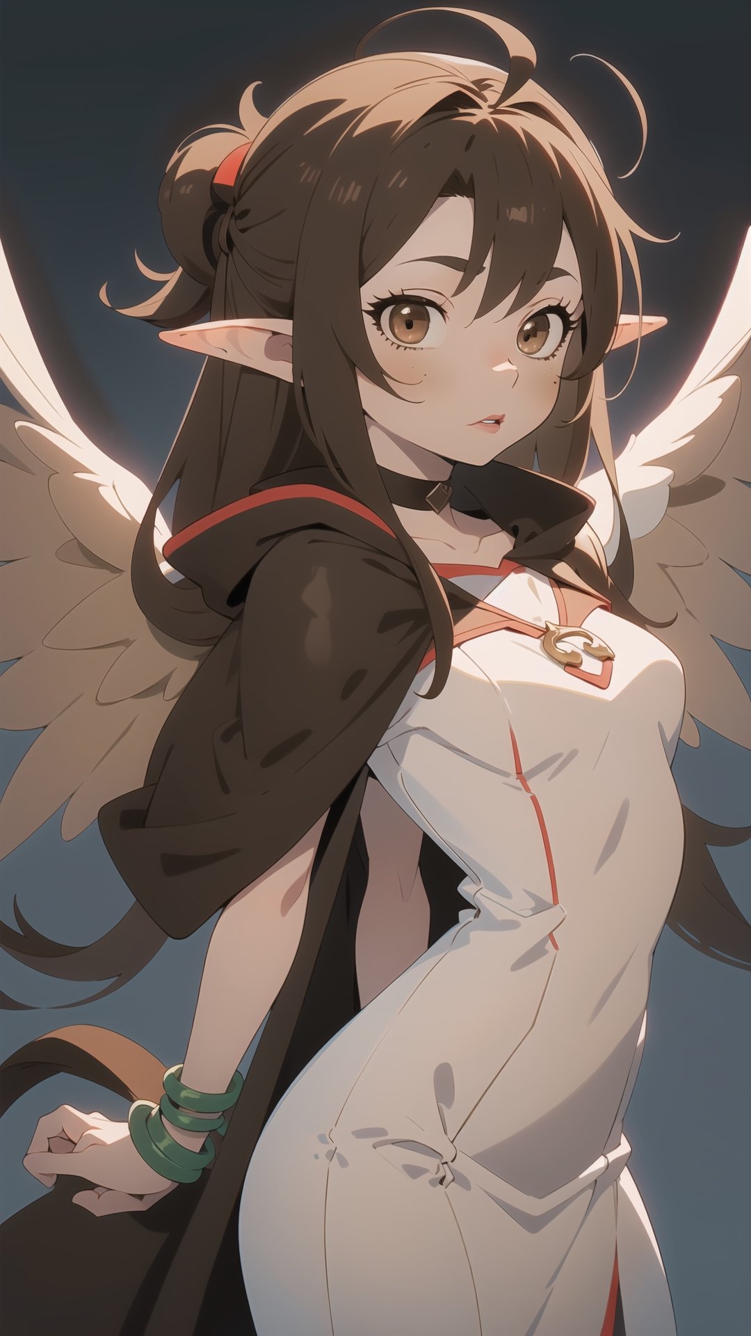 (dynamic pose), ((cute crimson red eyes)), almond lips, choker, angel wings, horns, arms behind the back, black cloak, Elf's ears



EnvyBeautyMix23,KunoTsubakiv1,EnvyBeautyMix23,asuna yuuki,long hair,brown hair,(brown eyes:2)