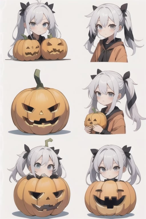 a pumpkin with long pigtails, white hair, adorable expressions,
,KunoTsubakiv1