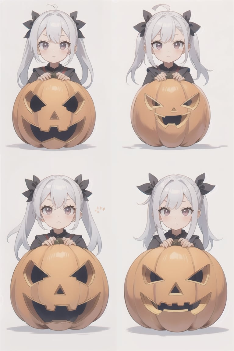 a pumpkin with long pigtails, white hair, adorable expressions,
,KunoTsubakiv1