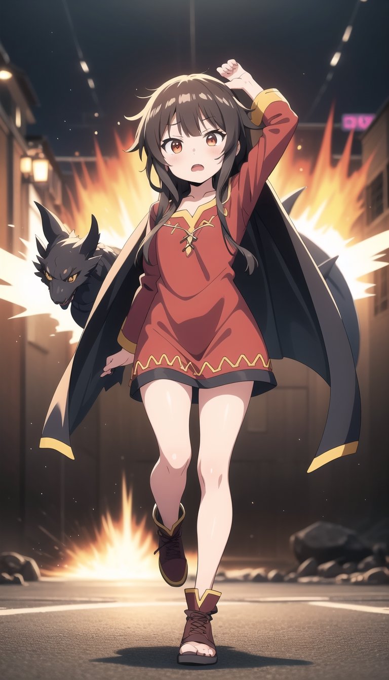 full body, megumin with surprised expression, explosive hair, dark dragon figure in the background of the image




,niji6,KunoTsubakiv1