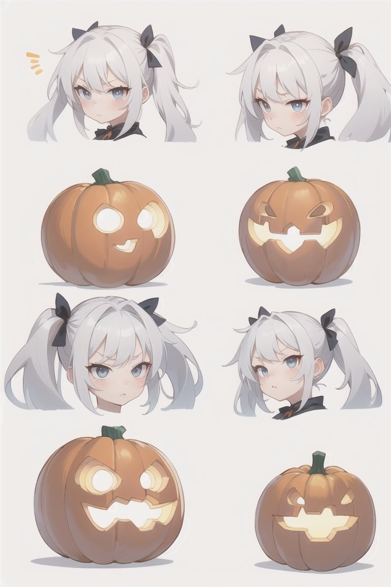 a pumpkin with long pigtails, white hair, adorable expressions, pouting expression,
,KunoTsubakiv1
