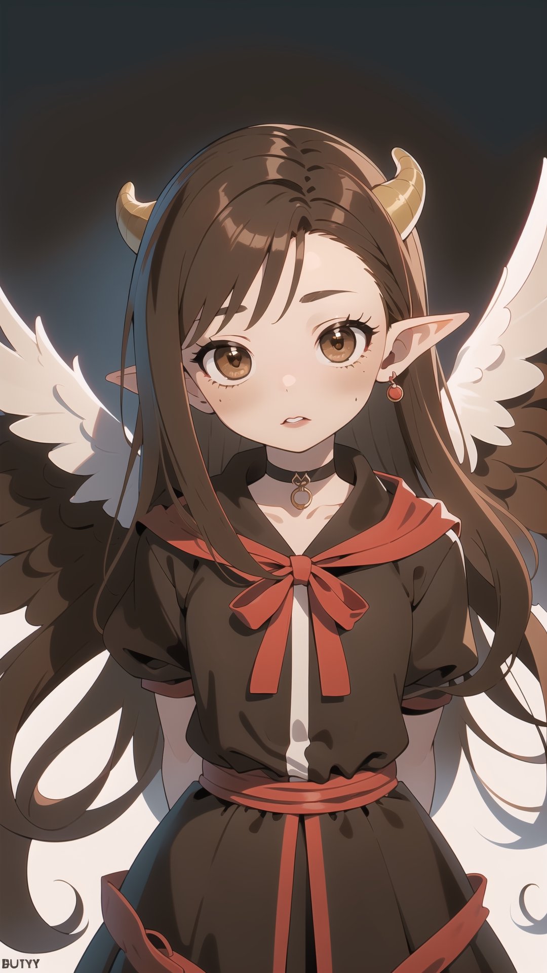 (dynamic pose), ((cute crimson red eyes)), almond lips, choker, angel wings, horns, arms behind the back, black cloak, Elf's ears



EnvyBeautyMix23,KunoTsubakiv1,EnvyBeautyMix23,asuna yuuki,long hair,brown hair,(brown eyes:2)