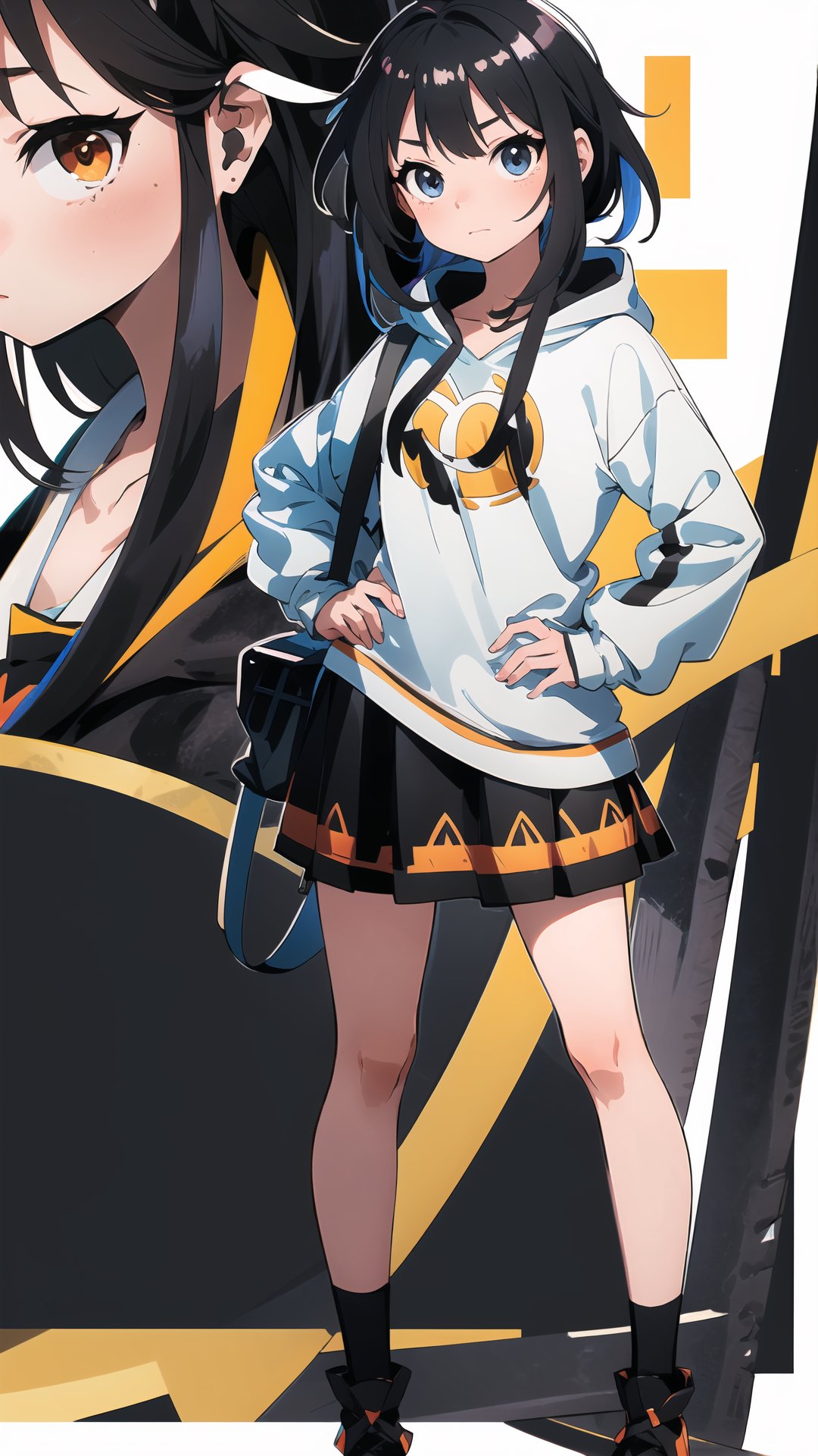 (dinamic pose), Megumin, full body, 
oversized sweatshirt, skirt,
her stunning white, black, and multicolored hair in highly detailed Make use of vibrant colors to bring this masterpiece to life, with exceptional artistry and a touch of elegance. (freckles:0.8),KunoTsubakiv1,asuna yuuki