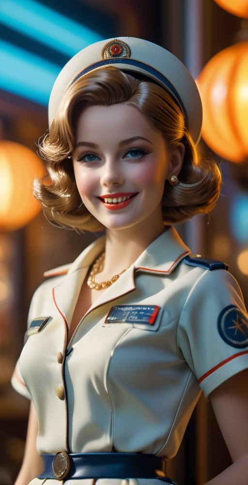 Beautiful figma figure, retro scifi, 60s fashion, detailed background, insanely detailed, background light, diorama, natural smile, stylised, by William orpen, 4k, 70mm, detailed, photorealism, spot lighting, 85mm, oversaturated filter, dramatic, clean colours, clean lines
