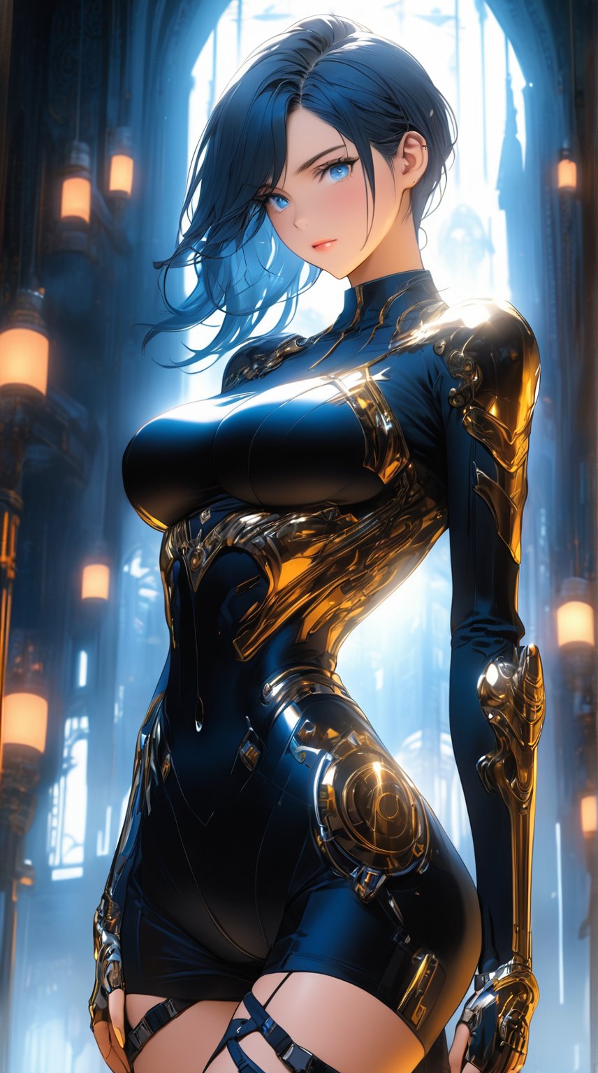 (FHD), Full HD, 16K, (Masterpiece), (character),(Anime character), Ultra detailed,cyborg,cyberpunk,highly detailed, golden filigree, intricate motif, sunlight, blushing, loving gaze, light blue, full body pose, ultra detailed posture, fantasy, fantasy environment, score_9, score_8_up, score_7_up, score_6_up, (masterpiece, best quality, ultra-detailed), anatomically correct,  dark blue long hair,blue eyes, female, front view, chrome armour, solo, big breast, indoors, dark clound palace,at night, foggy atmosphere, dark atmosphere, (thigh straps),silver legend blade,silver power orra, , CMYK colors, backlighting, misty light, highly detailed, grandeur and awe, cinematic, stunning visual masterpiece, double exposure, best quality, 32k, yly.png
  