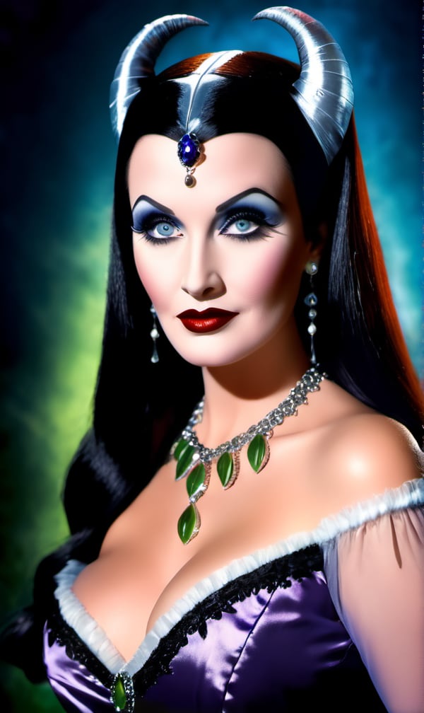 Beautiful portrait of model woman as Lily Munster in costume from the tv show “The Munsters”Hide