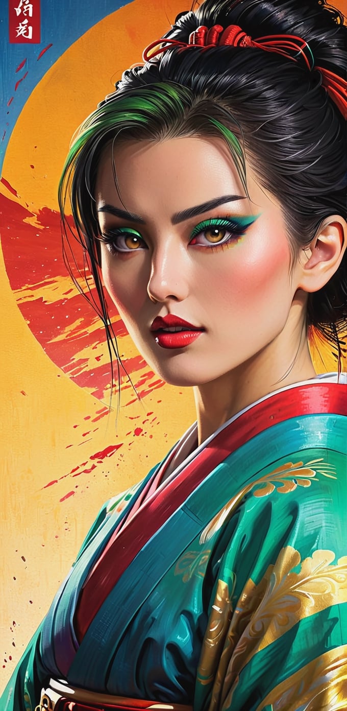 a female geisha, rogue woman, close-up, cinematic shot, graphic novel cover page, oil pastels, oil paint, doujinshi