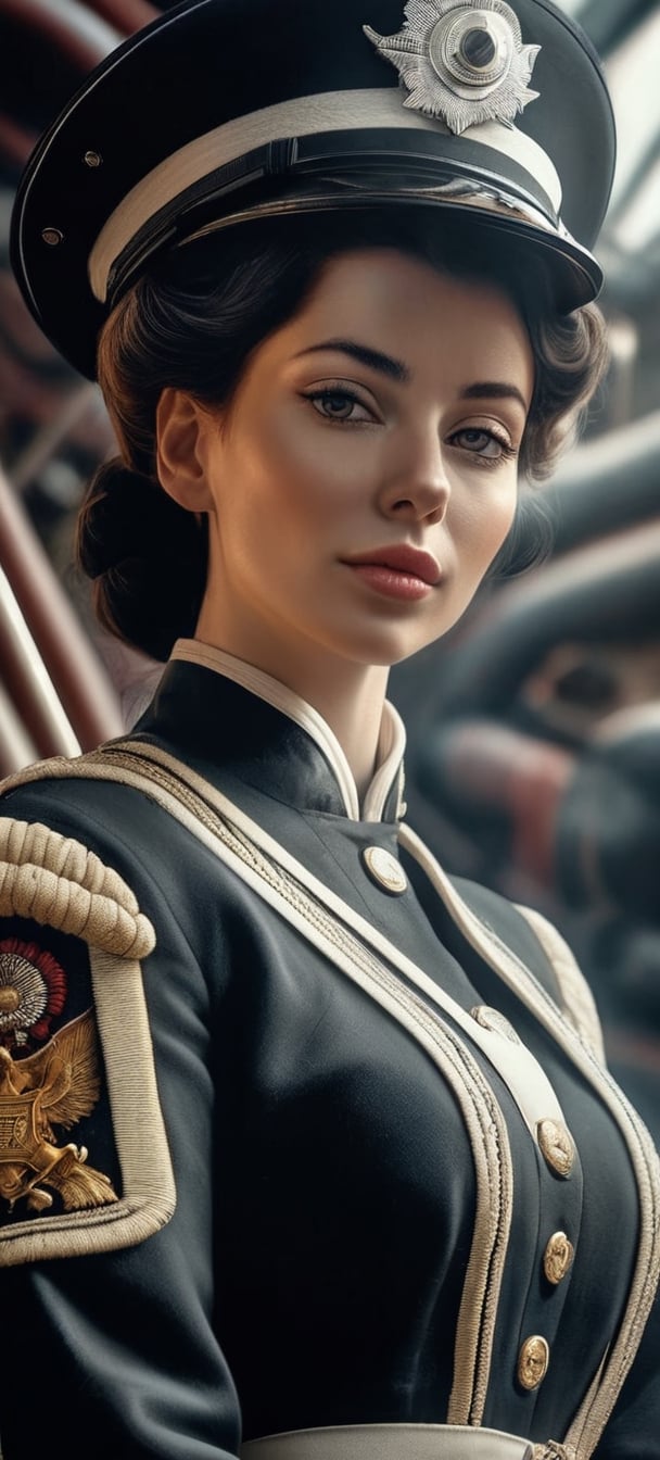 analog style, Gorgeous woman, wearing fire officer uniform, 1950s, on a ship, close up, ultra high res 8K, black and white, grainy, black and white still, digital Art, perfect composition, beautiful detailed intricate insanely detailed octane render trending on artstation, 8 k artistic photography, photorealistic concept art, soft natural volumetric cinematic perfect light, chiaroscuro, award - winning photograph, masterpiece, oil on canvas, raphael, caravaggio, greg rutkowski, beeple, beksinski, giger, black and white still, digital Art, perfect composition, beautiful detailed intricate insanely detailed octane render trending on artstation, 8 k artistic photography, photorealistic concept art, soft natural volumetric cinematic perfect light, chiaroscuro, award - winning photograph, masterpiece, oil on canvas, raphael, caravaggio, greg rutkowski, beeple, beksinski, giger