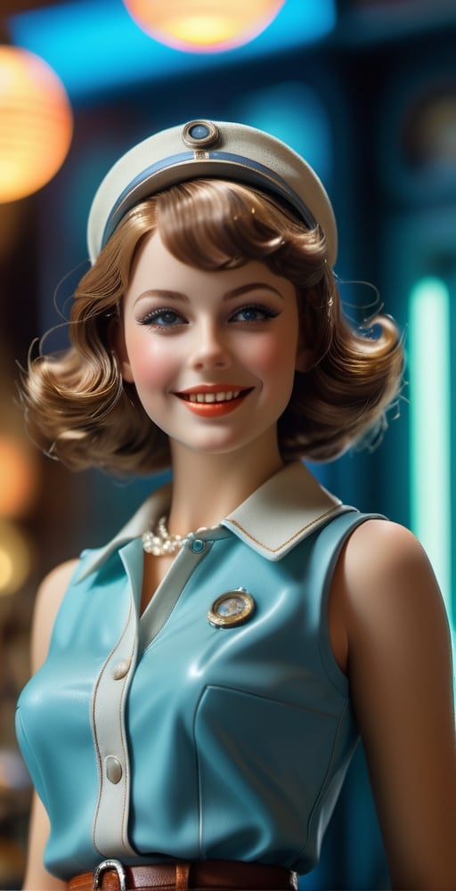 Beautiful figma figure, retro scifi, 60s fashion, detailed background, insanely detailed, background light, diorama, natural smile, stylised, by William orpen, 4k, 70mm, detailed, photorealism, spot lighting, 85mm, oversaturated filter, dramatic, clean colours, clean lines
