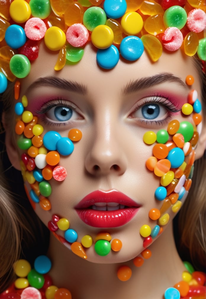 A woman's face made from candy, high resolution, 4k