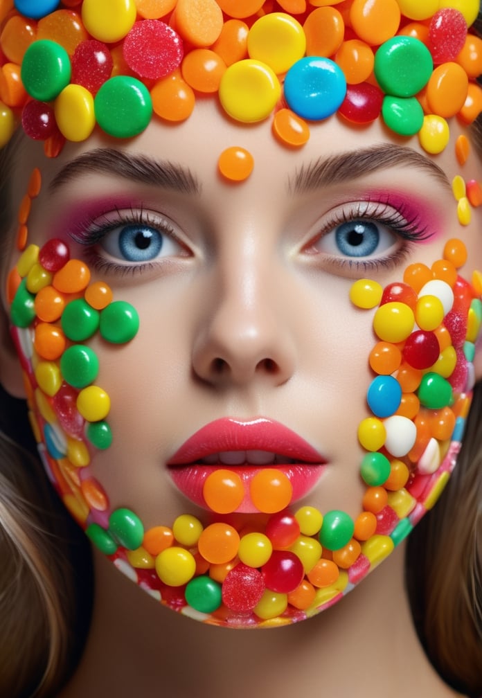 A woman's face made from candy, high resolution, 4k