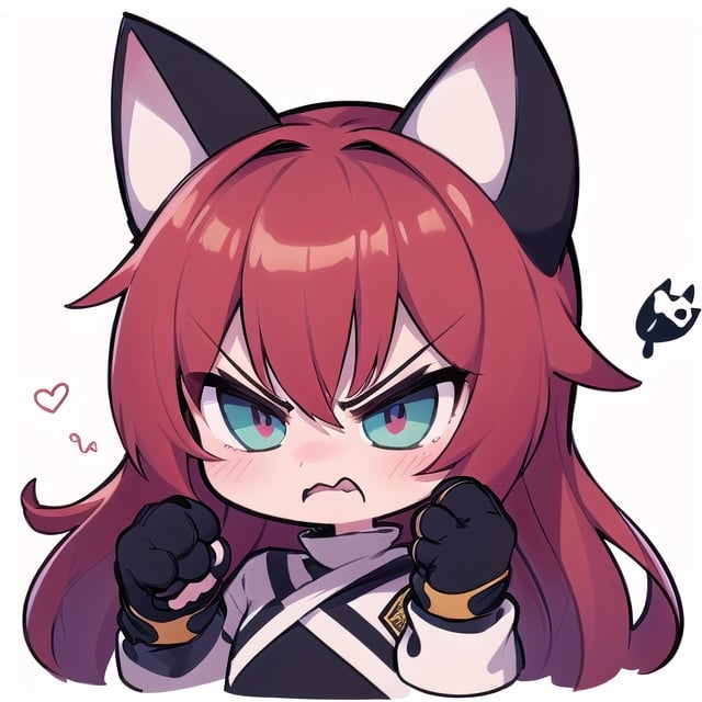 master, chief 1girl, ,cat ears, twitch emote, cartoon, chibi, , white background, sticker, (angry:1.2),hornet