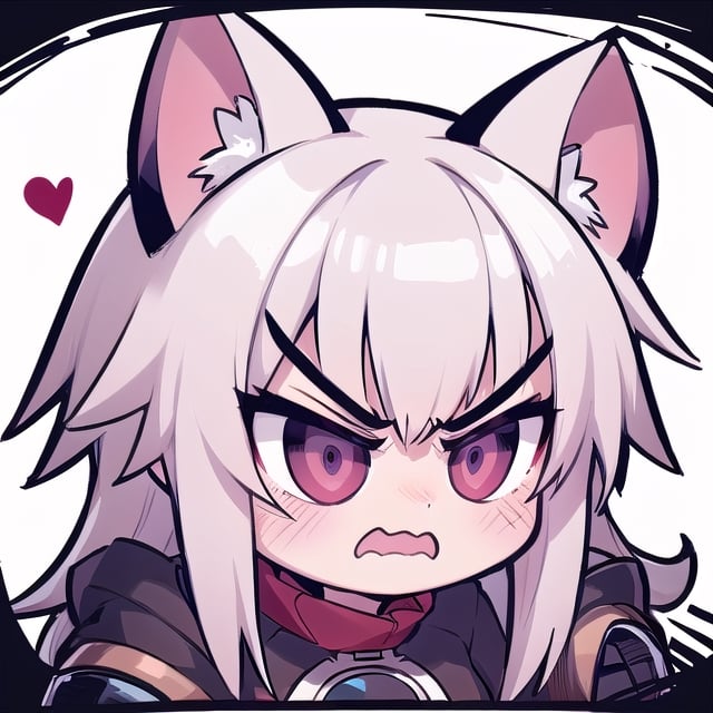 master, chief 1girl, ,cat ears, twitch emote, cartoon, chibi, , white background, sticker, (angry:1.2),hornet