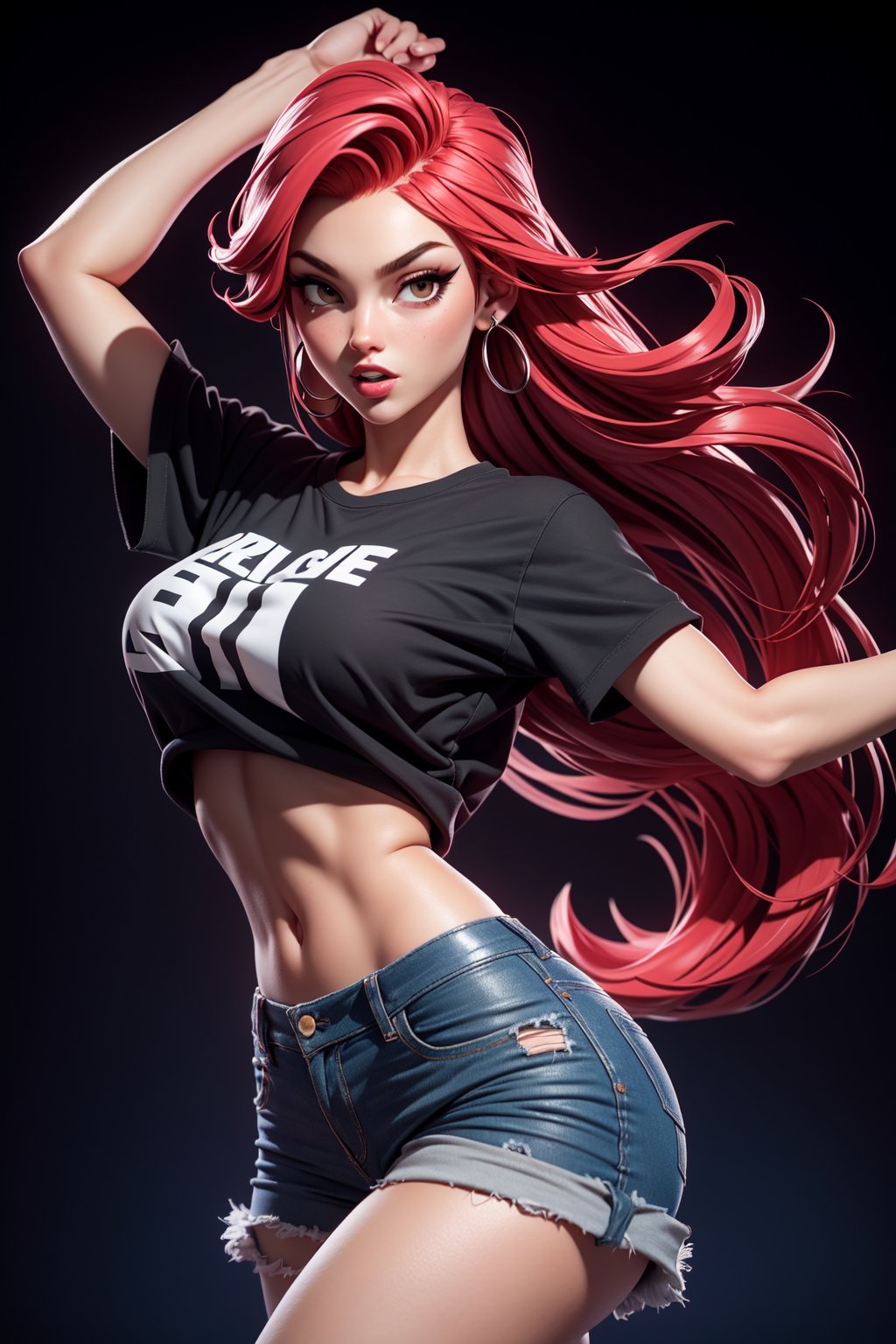 Red hair, 1girl, dancing, streetwear clothing, ((night club, crowded)) ,3DMM, dynamic pose