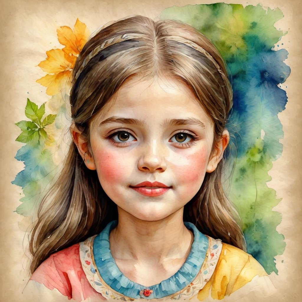 Watercolor painting of a girl - vibrant, beautiful, painterly, detailed, textural, artistic.
,3d style,on parchment