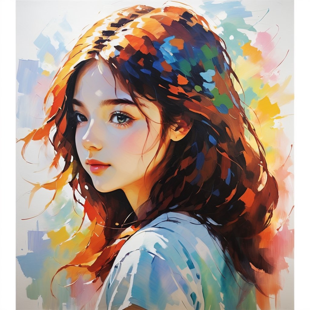 Impressionist painting of a girl - loose brushwork, vibrant color, light and shadow play, captures feeling over form.
,tshirt design