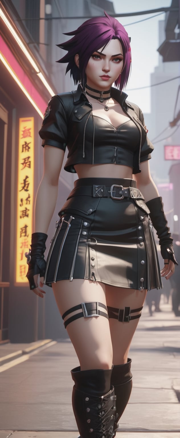 a woman in a short skirt posing for a picture, inspired by Leng Mei, trending on cg society, conceptual art, tifa, 8 k octane detailed render, wearing a punk outfit, style game square enix life, iray, faye valentine, 2020 video game screenshot, soldier outfit, urban fantasy, 8k octae render photo, yennefer
,arcane