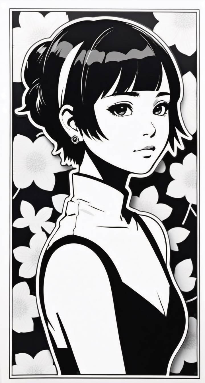 Monochrome Sticker with TenTen**: A timeless black and white portrait of TenTen, highlighting her elegance.