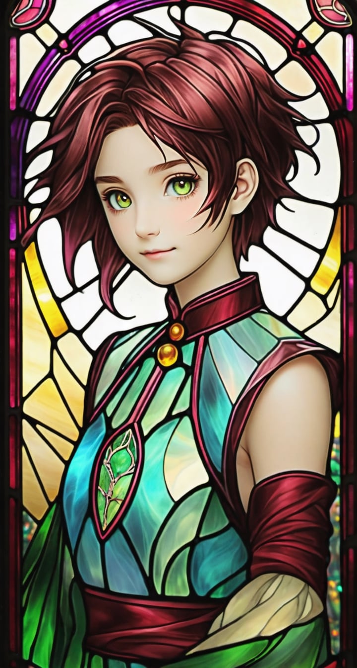 Stained Glass Sticker with TenTen**: TenTen depicted in radiant stained glass, capturing her ethereal beauty.,Niji Slime