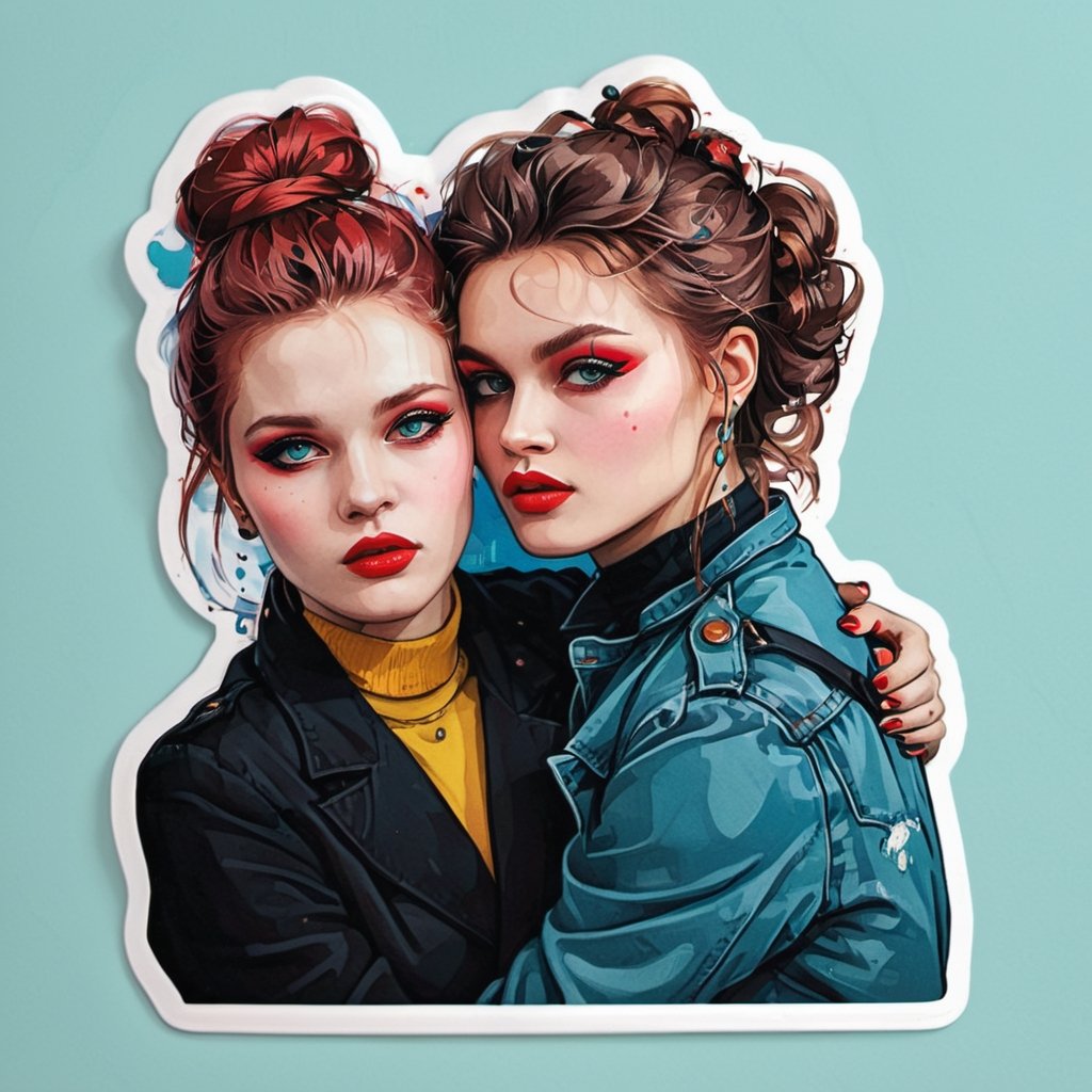 In the style of "Post-Punk": A post-punk-inspired illustration of Svetlana Surganova and Egor Letov, embracing the rebellious spirit of the genre.
,sticker,HellAI,coocolor